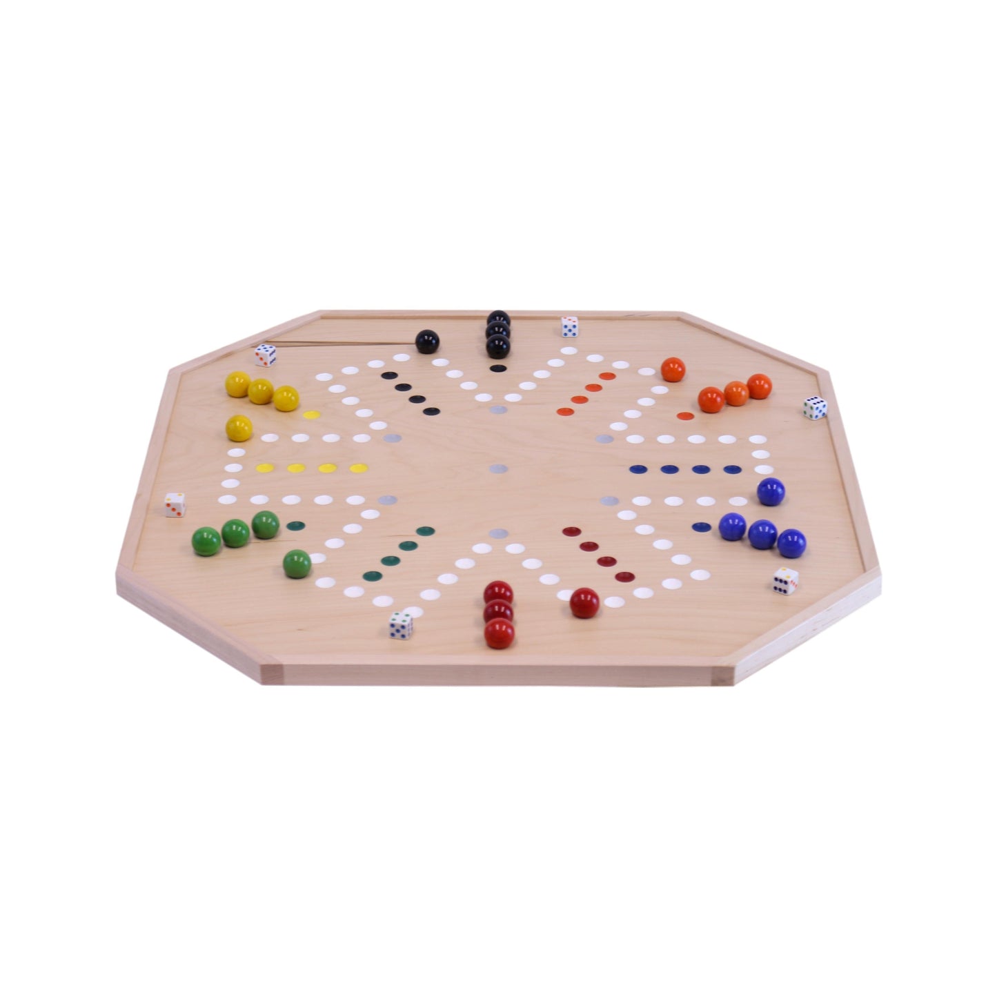 Maple wood Aggravation and Chinese Checkers combo game board with large marbles and dice, 25-inch wide toy from AmishToyBox.com