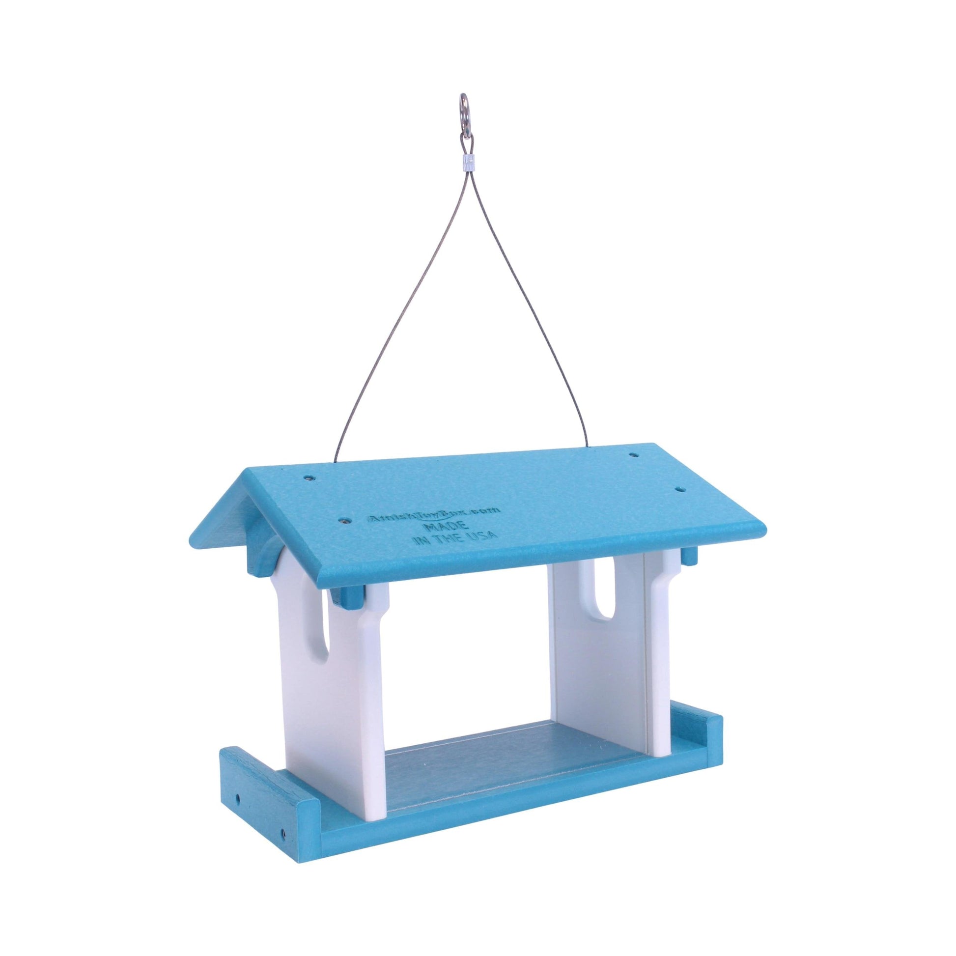 Amish-made bluebird feeder with poly lumber for feeding mealworms, designed to attract backyard birds naturally.