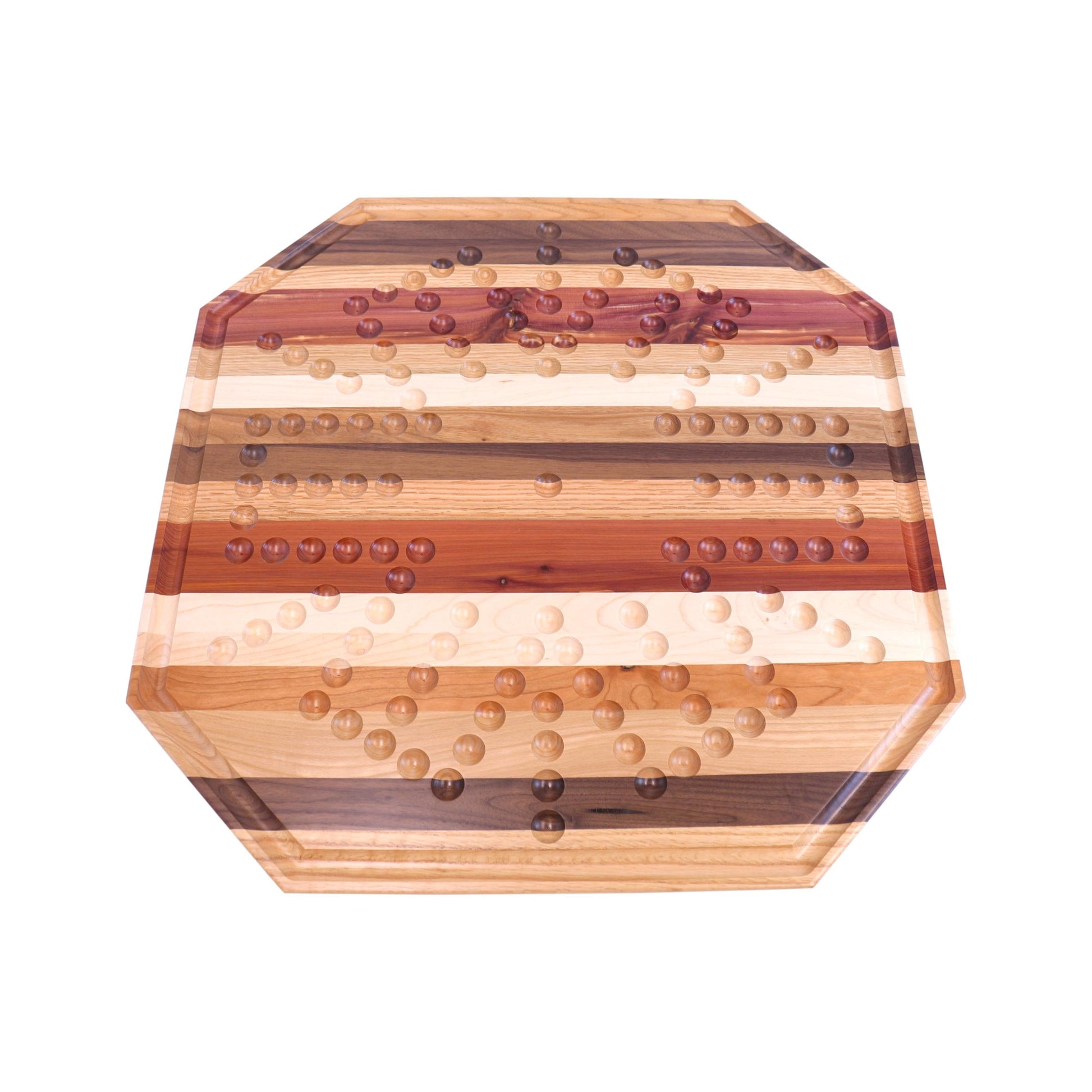 Multi-Wood Aggravation marble game board set, 24-inch wide wooden toy with colorful marbles and intricate design, suitable for family play.