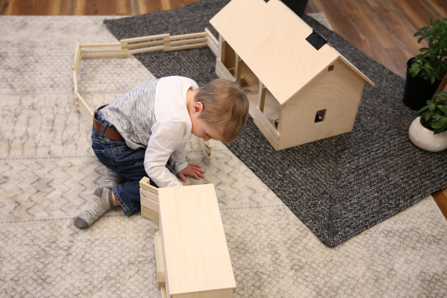 Large AmishToyBox wooden A-frame barn toy with hay loft, detailed farm-themed wooden toy for kids.