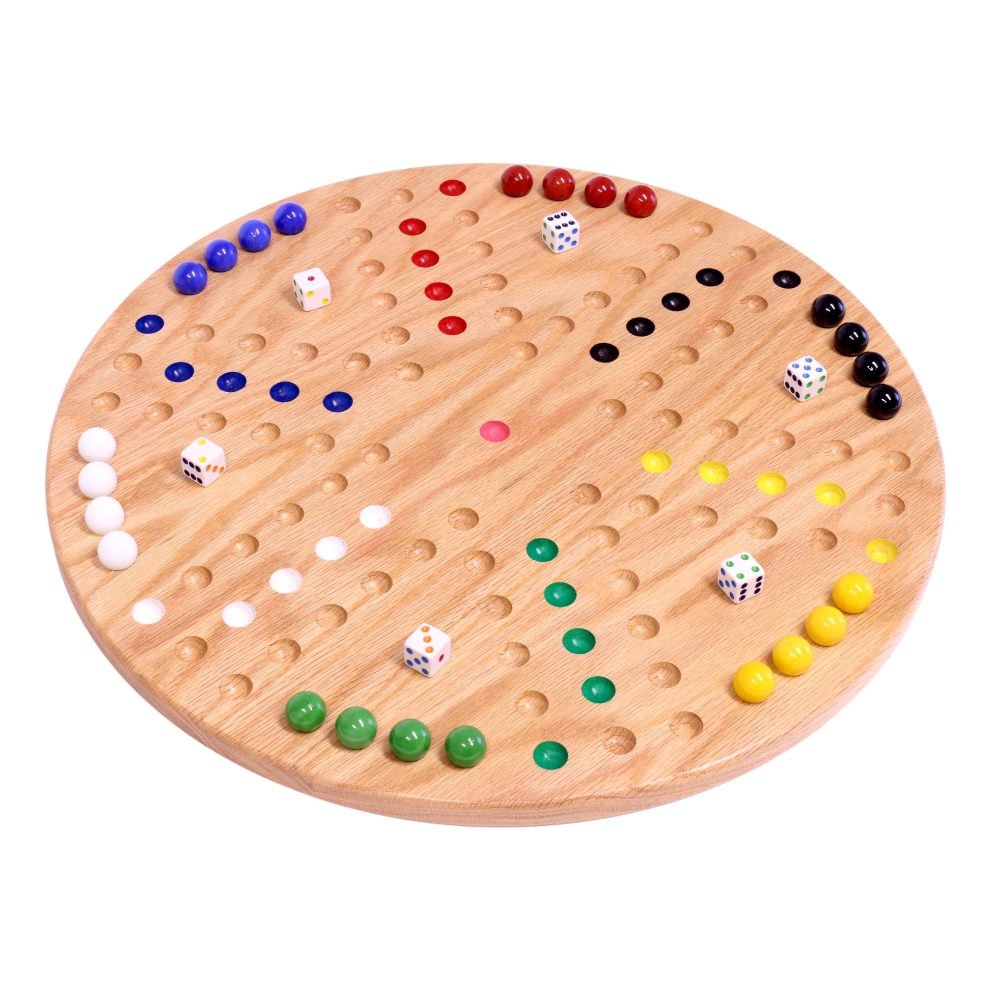 Round Aggravation game board set made of solid oak wood, featuring a double-sided design for classic gameplay.