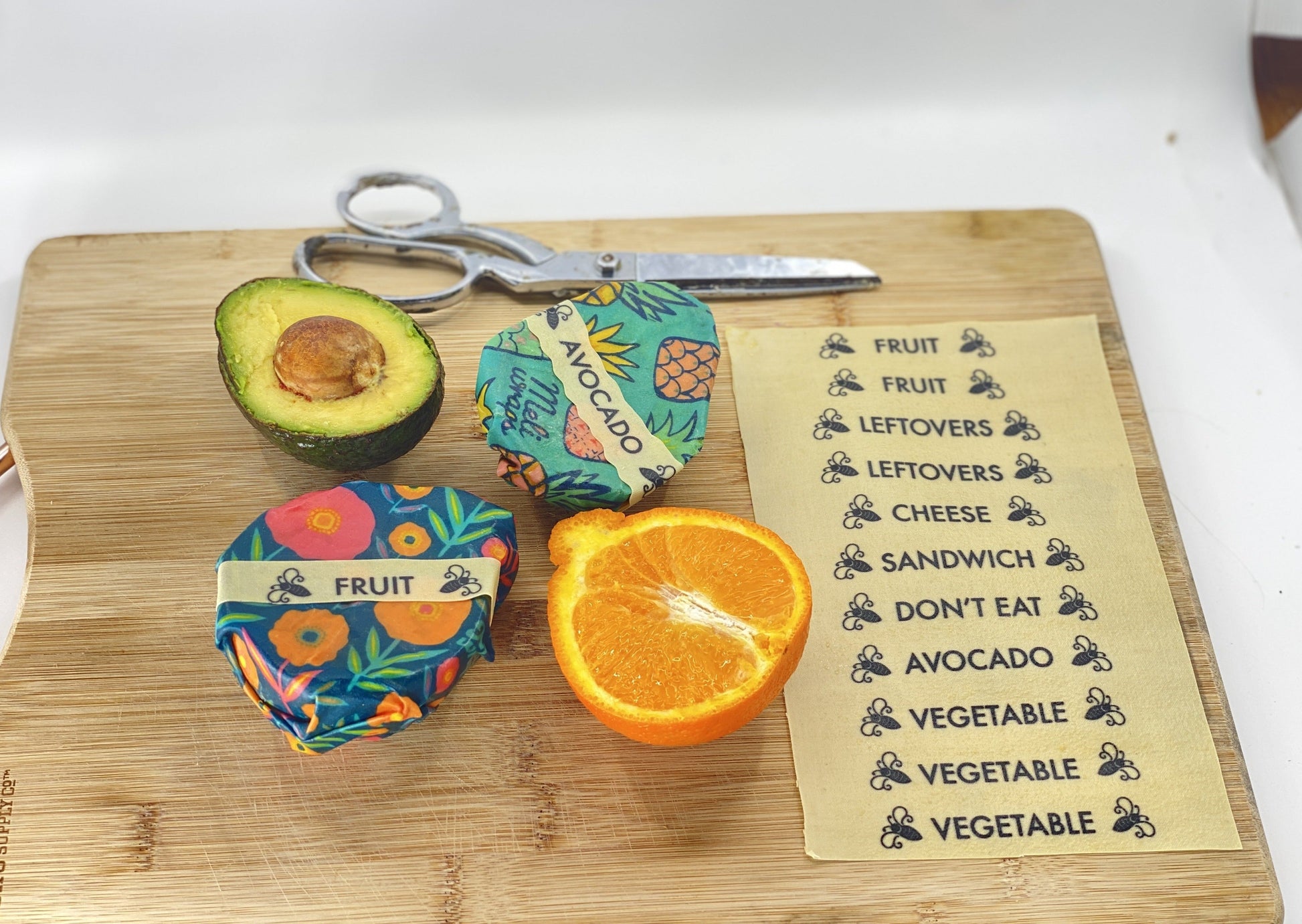 Set of Meli Wraps Buzz Words Beeswax Wrap Food Labels for labeling and organizing food storage, accessories for beeswax wraps.