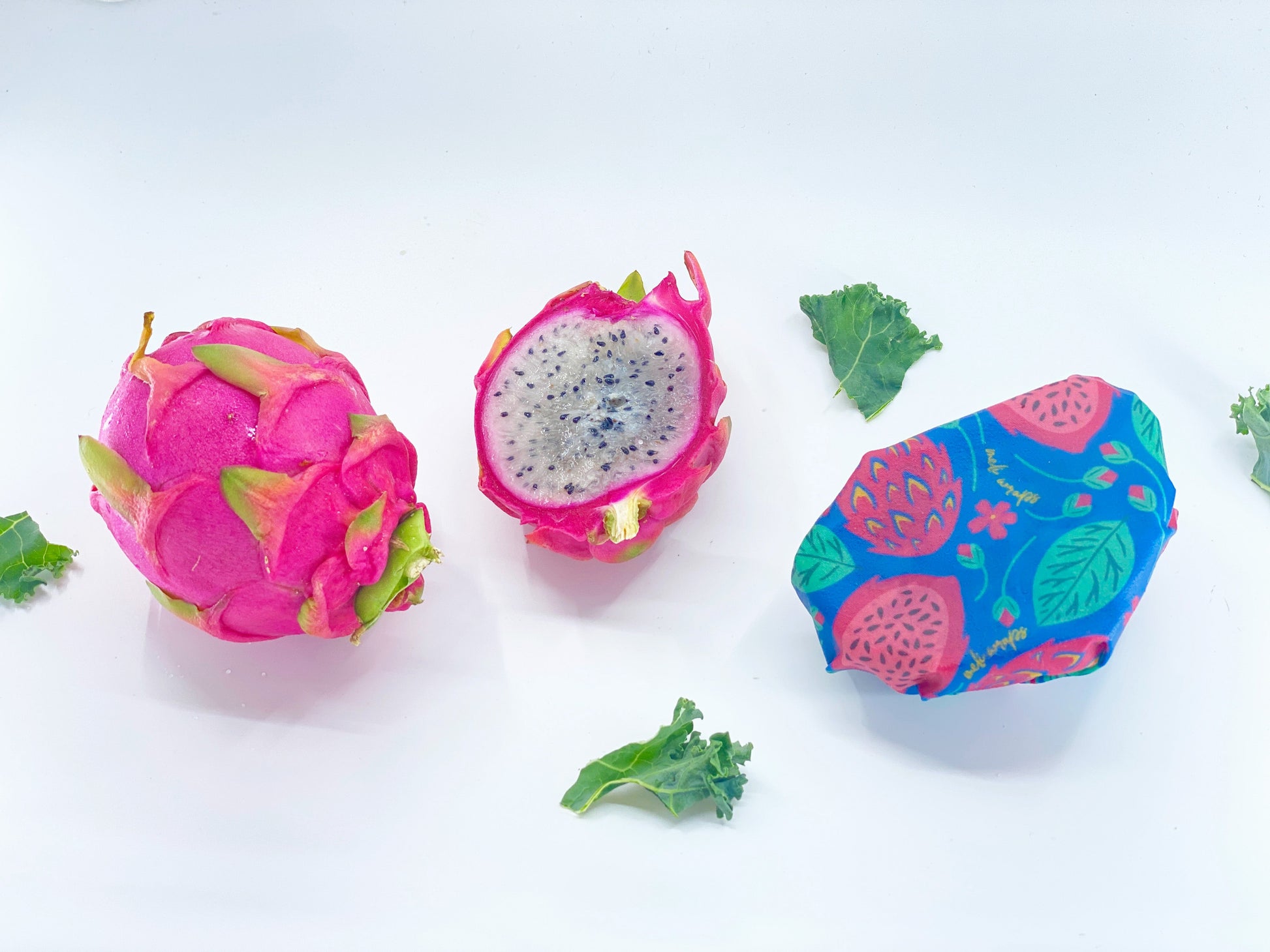 Meli Wraps beeswax roll with dragonfruit print, natural beeswax wrap for food storage, in a bulk roll for reusable use.