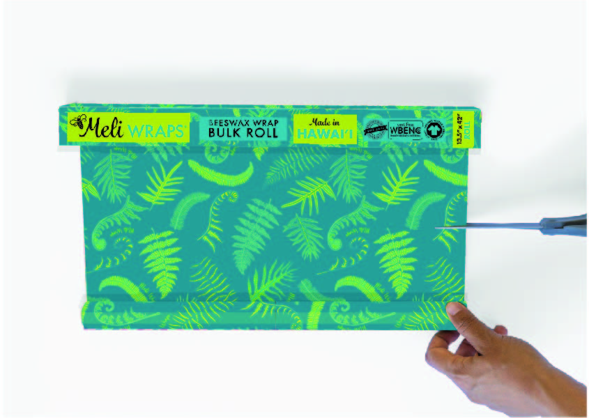 Beeswax Wrap Bulk Roll by Meli Wraps with fern print, reusable beeswax rolls for food wrapping and storage.