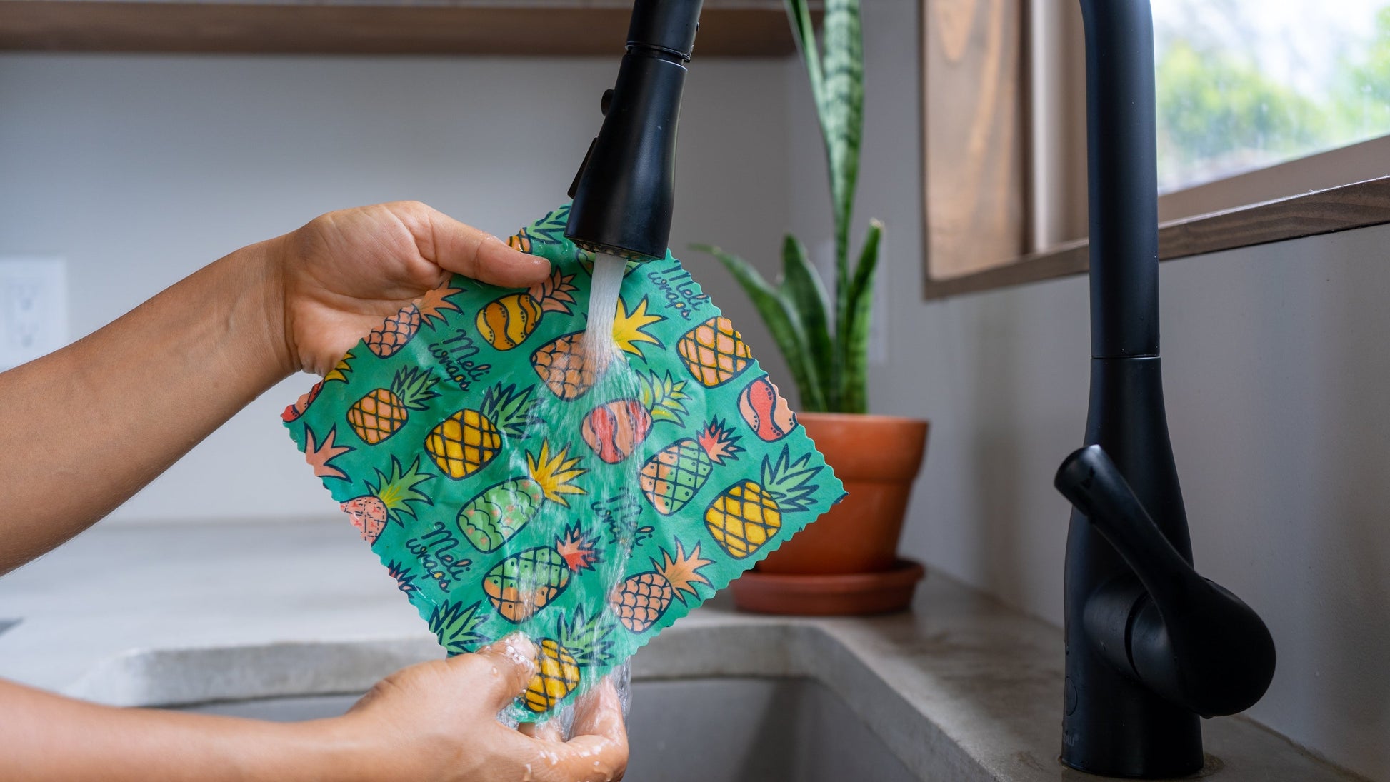 Meli Wraps beeswax roll with pineapple print, eco-friendly beeswax wrap bulk roll for food storage and wrapping.