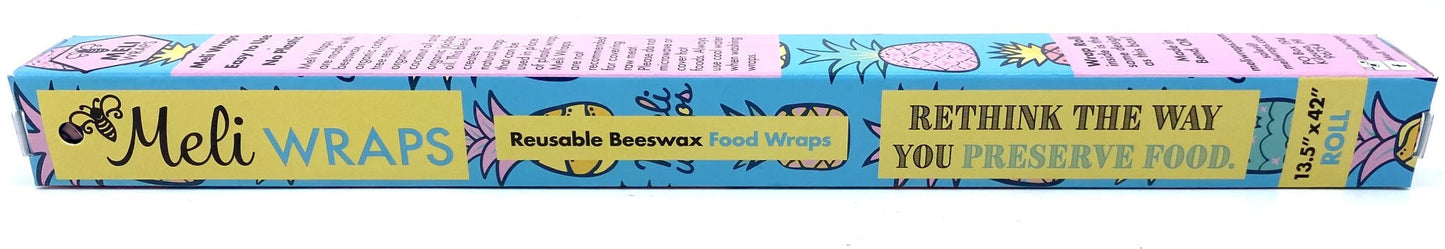 Meli Wraps beeswax roll with pineapple print, natural beeswax wrap bulk roll for food storage and wrapping.