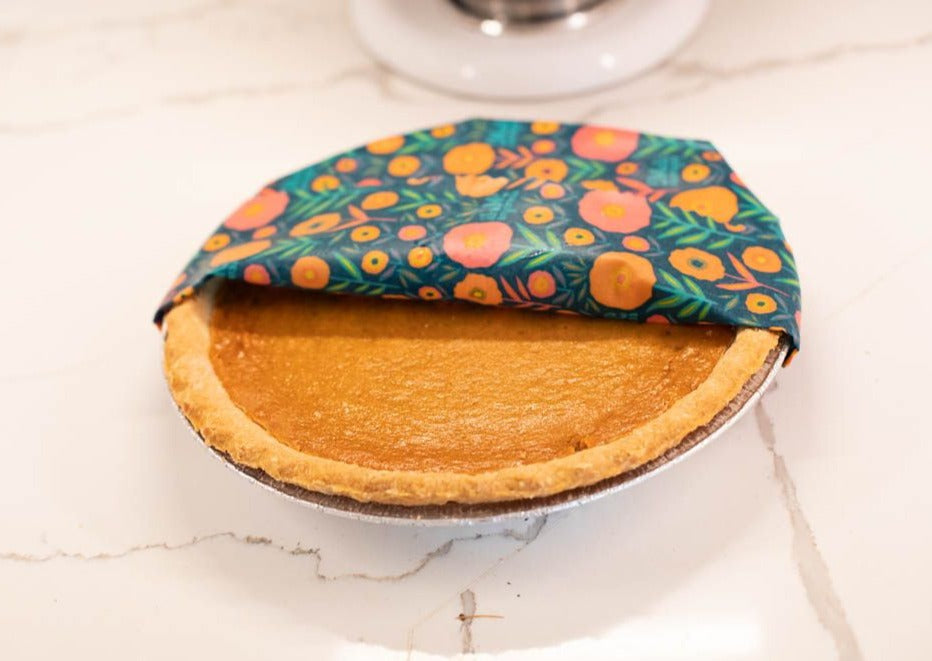 Meli Wraps beeswax food wraps in fall bloom print, set of small, medium, and large reusable beeswax wraps for food storage.