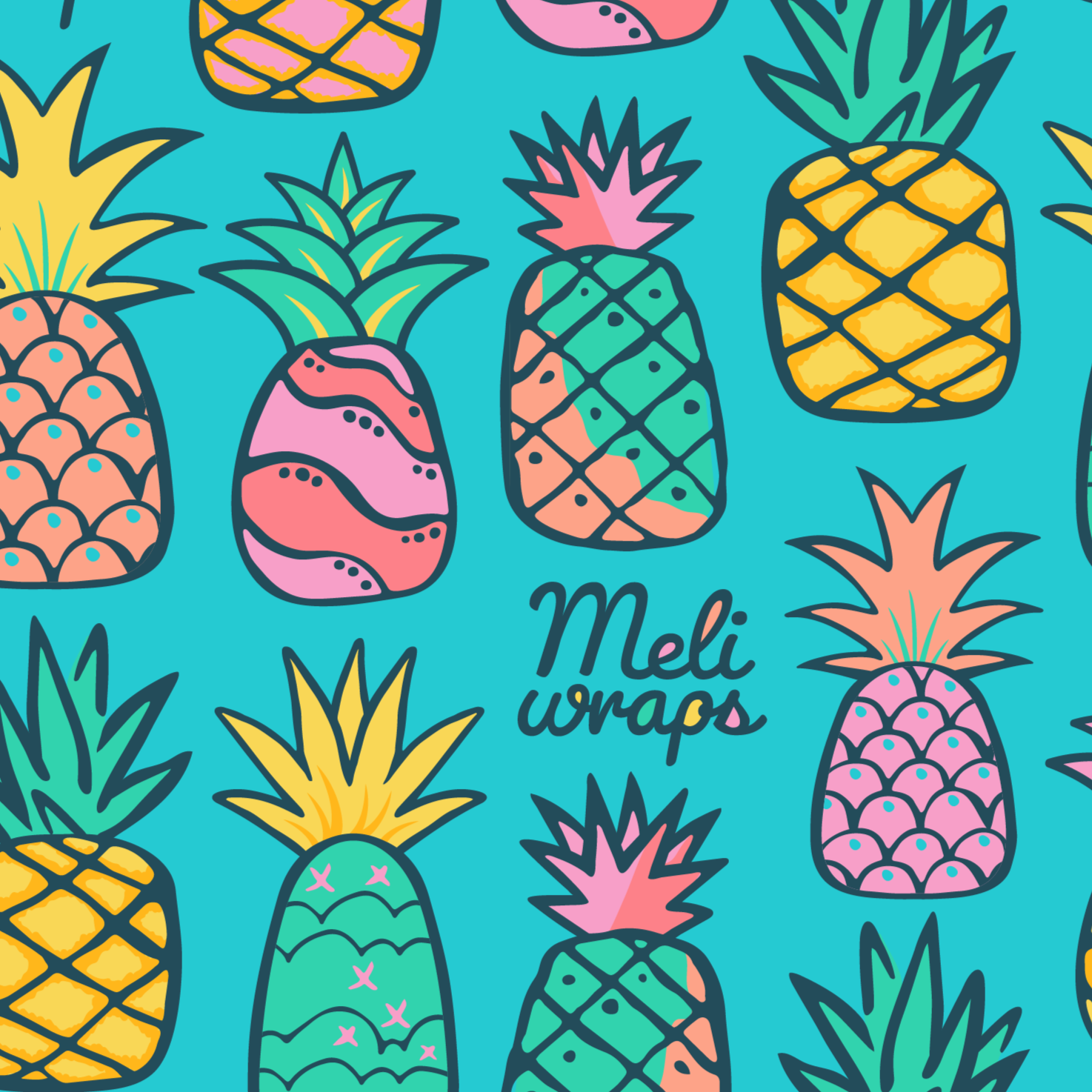 Meli Wraps beeswax food wraps in a 3-pack with pineapple print, reusable beeswax wraps for food storage in small, medium, and large sizes.