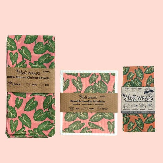 Meli Wraps Kalo Gift Set with eco-friendly reusable wraps in vibrant colors and patterns for sustainable food storage.