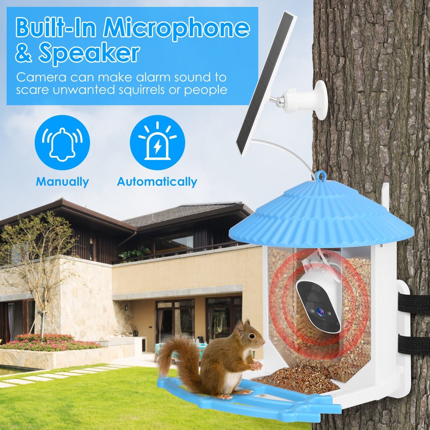 Mercantile Mountain Solar Powered Smart Bird Feeder with 2K Bird Watching Camera, showcasing the bird feeder with camera attached.