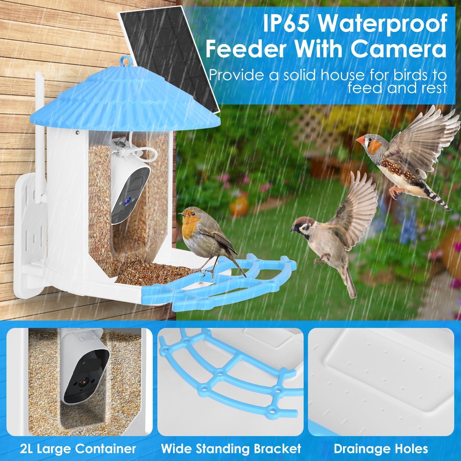 Mercantile Mountain Solar Powered Smart Bird Feeder with 2K Bird Watching Camera, designed for birdwatching and outdoor wildlife observation.