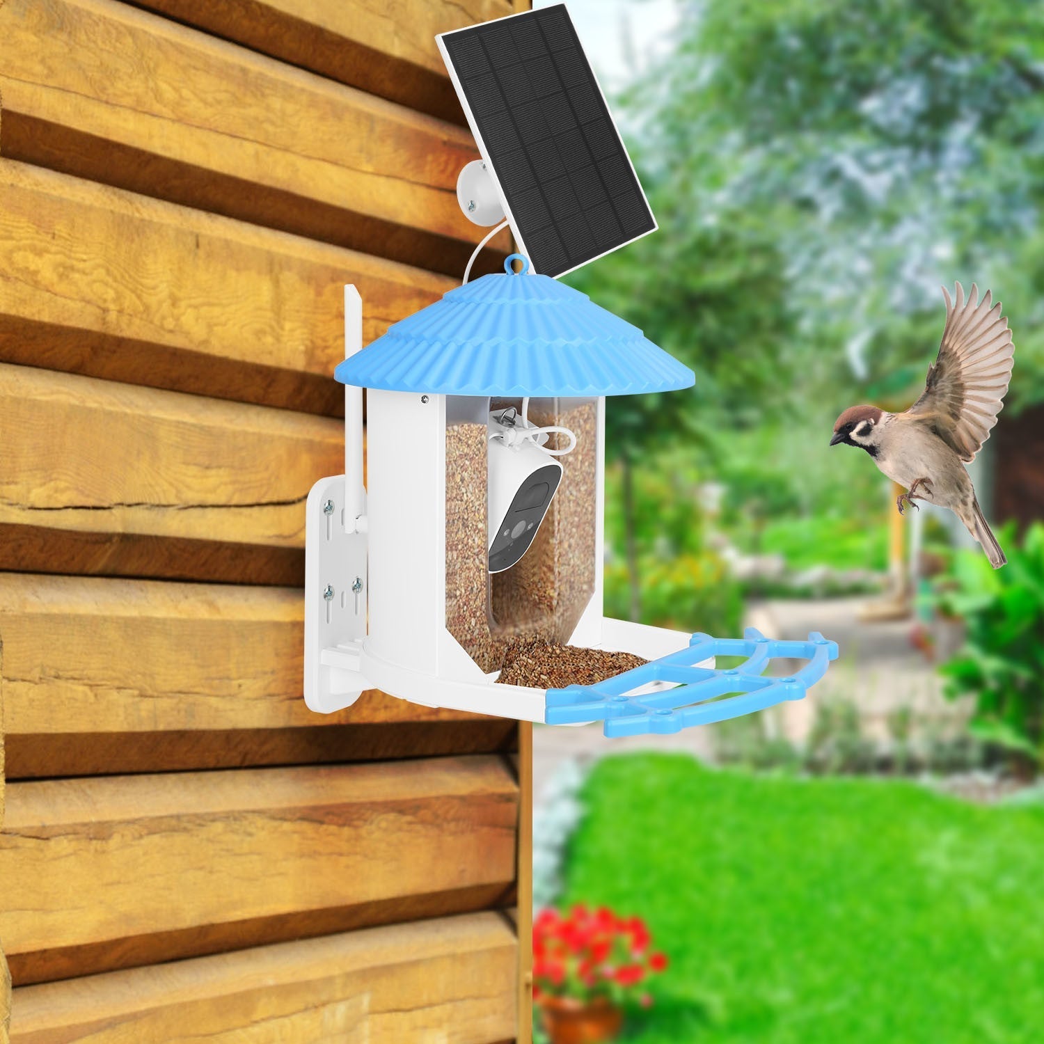 Mercantile Mountain Birdfy Feeder solar-powered smart bird feeder with 2K bird watching camera for outdoor bird watching.