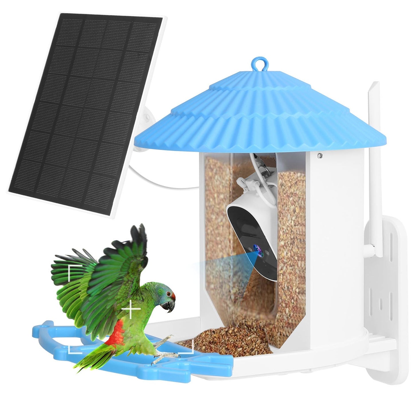 Mercantile Mountain Solar Powered Birdfy Feeder with 2K camera, bird watching camera, and smart bird feeder for outdoor birding.