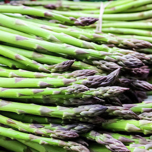 MIgardener UC-157 asparagus seed packet showing fresh asparagus spears and seed details on the packaging.