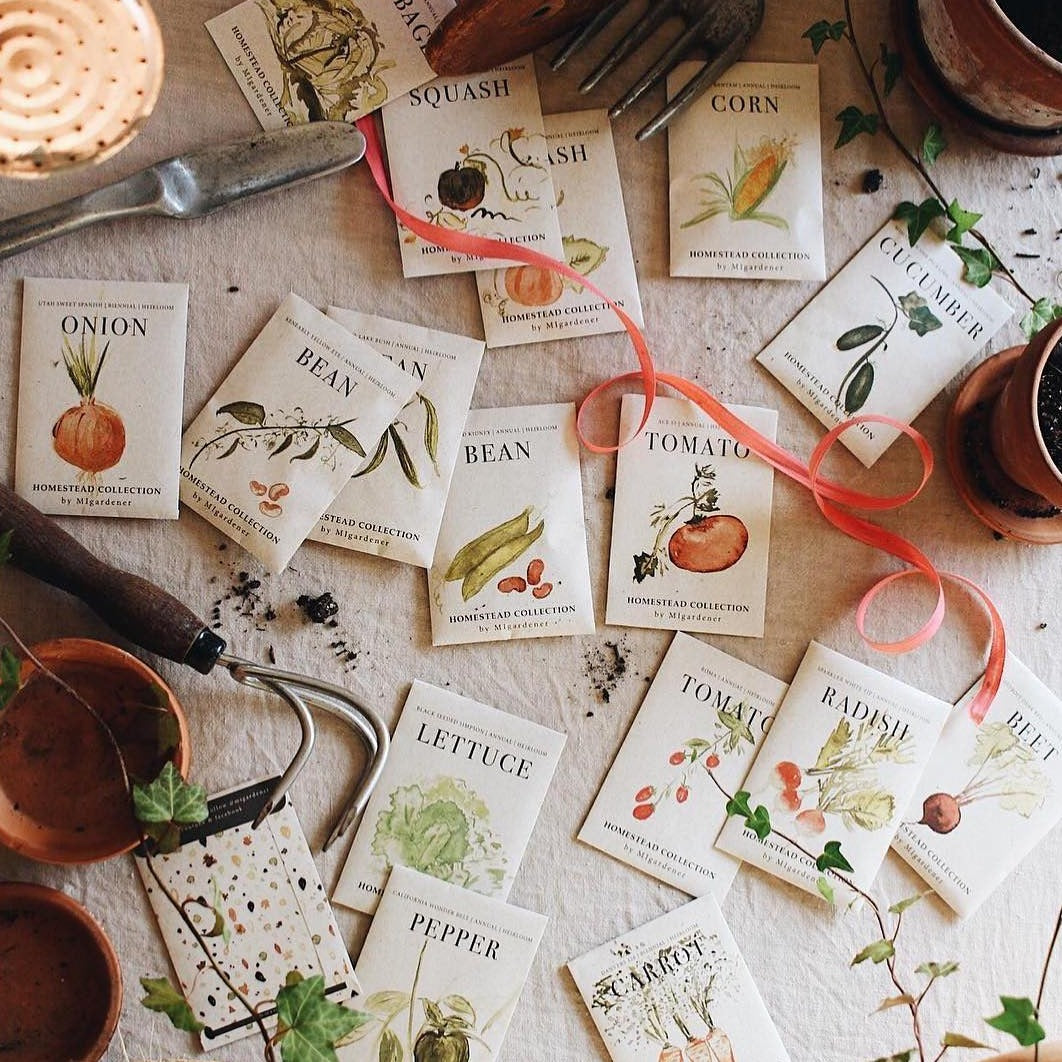 MIgardener Homestead Collection seed packet featuring a colorful assortment of vegetable and herb seeds for gardening.