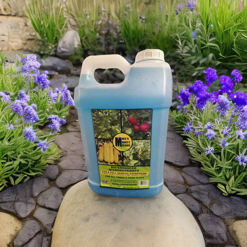 Bottle of Mike's Mighty Micros Micronutrients Bio-Enhanced Super Concentrate in a clear 8 oz container with label details