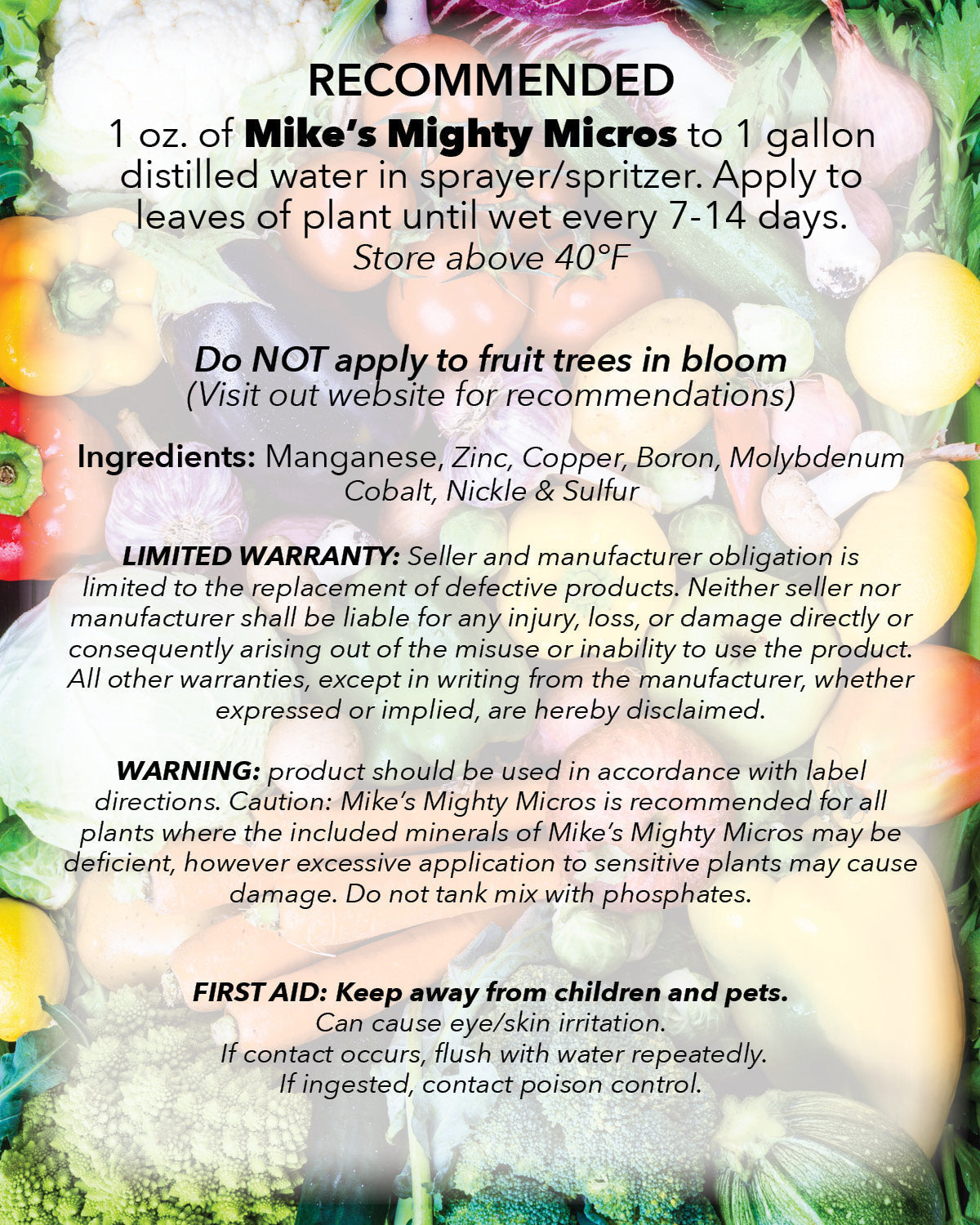 Bottle of Mike's Mighty Micros Micronutrients Bio-Enhanced Super Concentrate showing the label and 8 oz size.