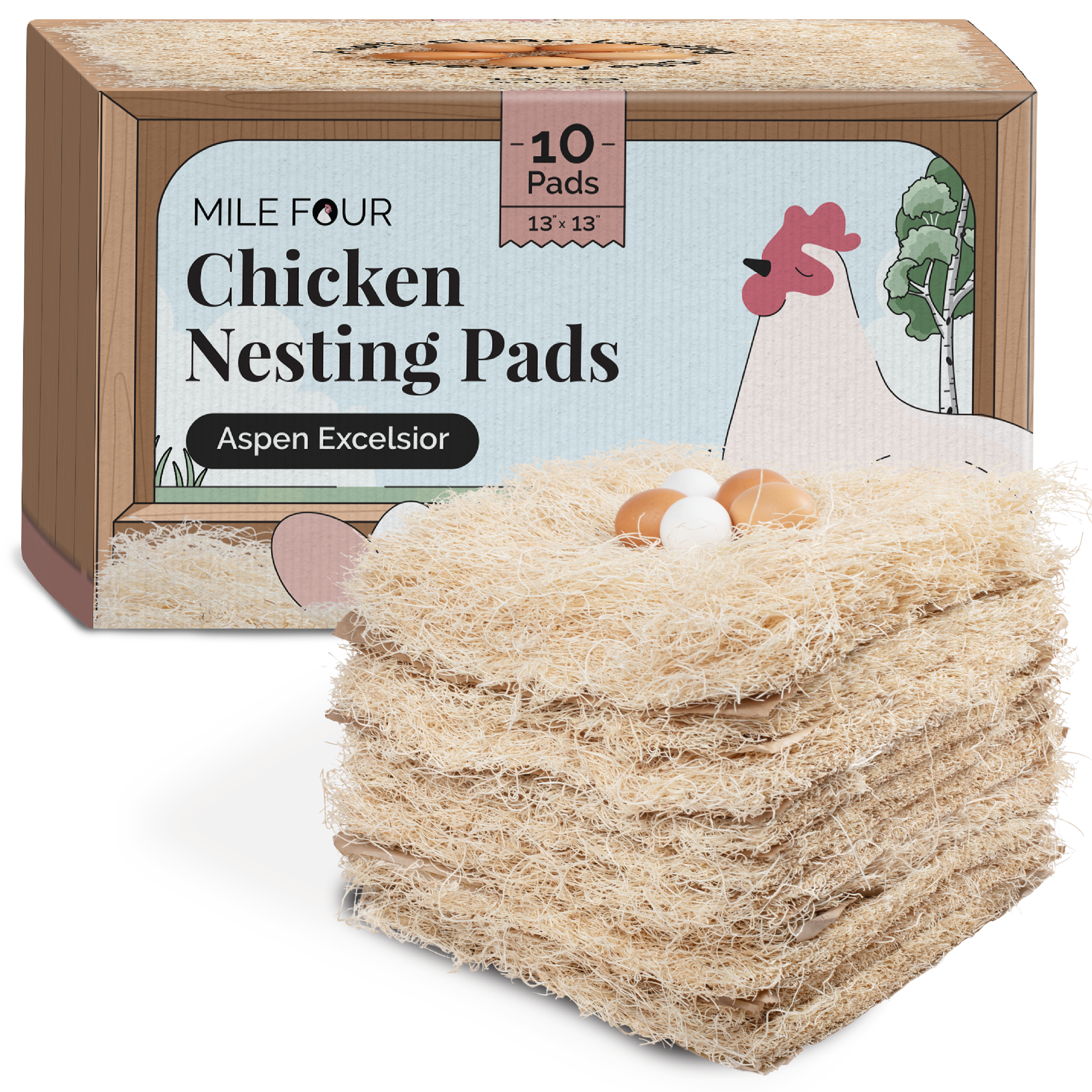 Mile Four chicken nesting pads, soft and absorbent bedding for poultry nesting boxes, ideal for comfortable hen nesting.