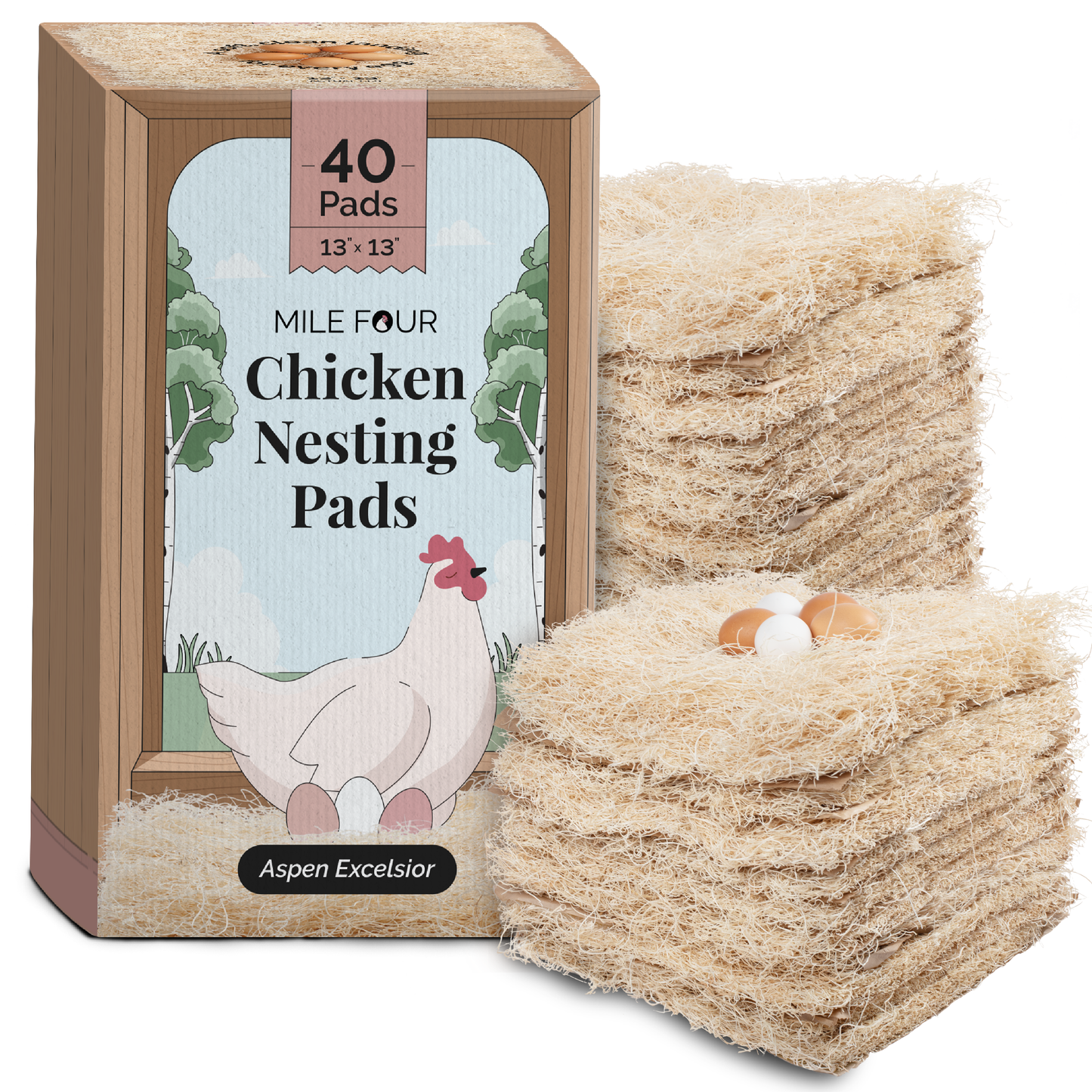 Set of 10 Mile Four chicken nesting pads for bedding, soft and reusable nesting material for poultry coops.