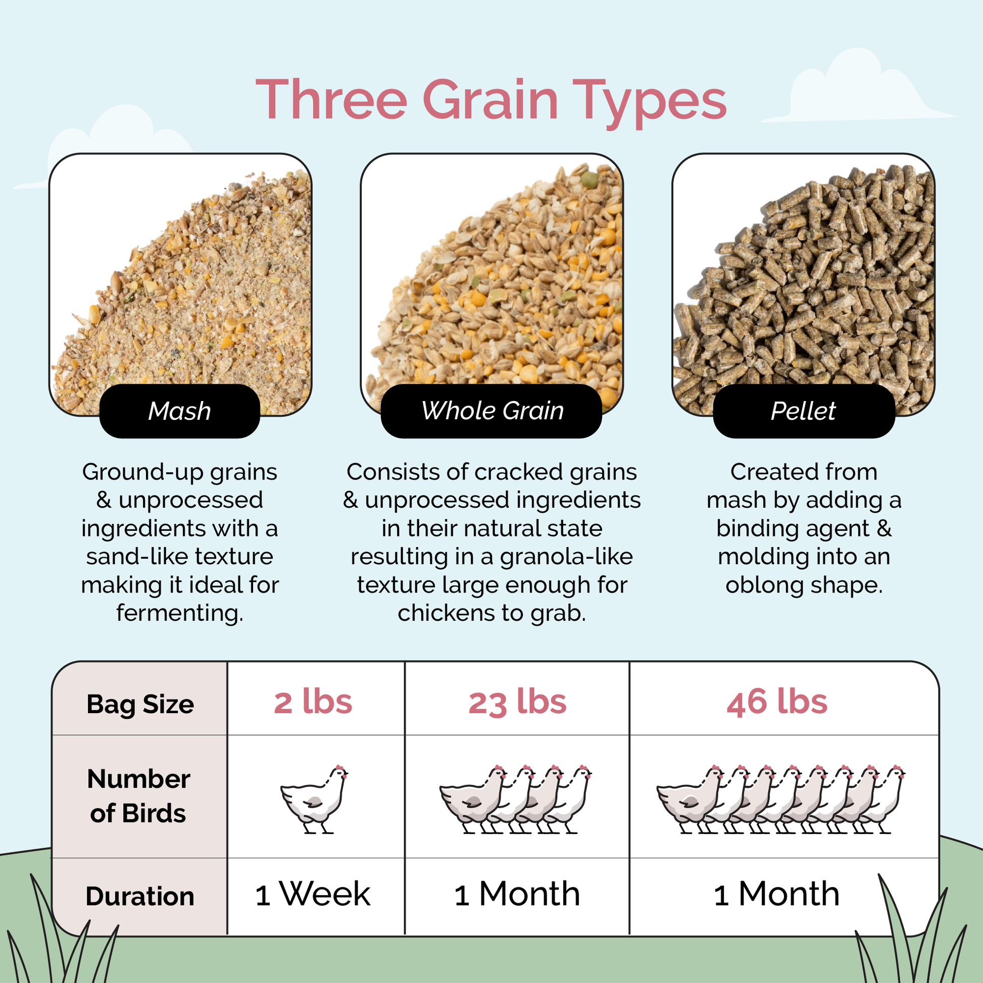 Mile Four Grower Feed Kit with organic chicken feed and grit for 6 pullets, 12-week supply, in a resealable bag