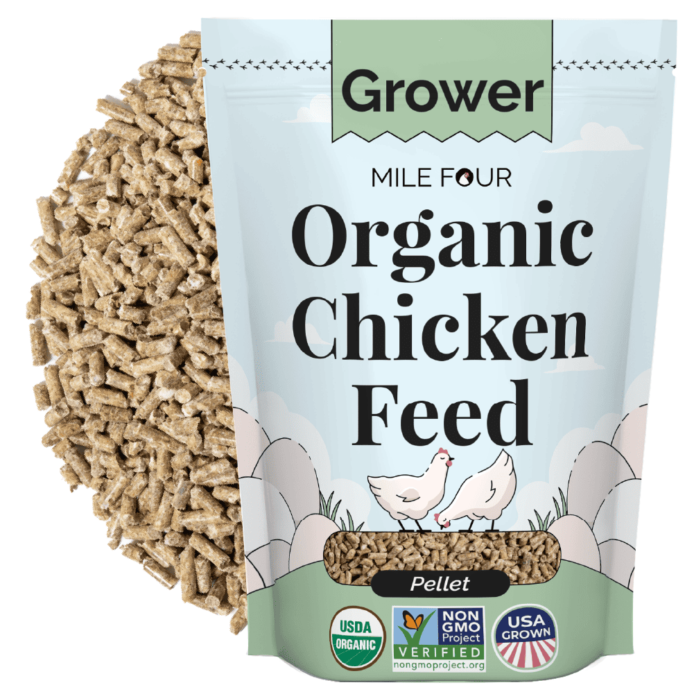 Mile Four Grower Organic Chicken Feed pellets for chickens, 2 lbs bag, natural and nutritious poultry feed alternative