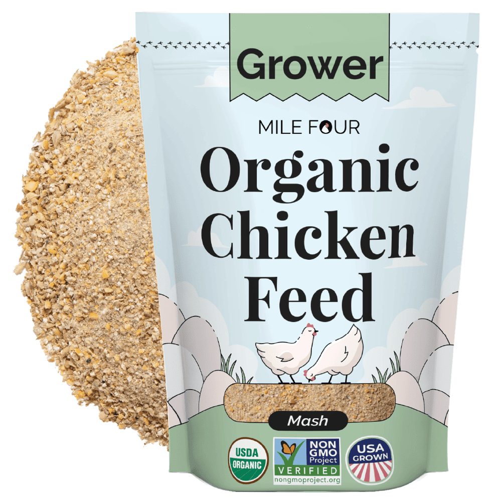 Organic chicken feed pellets by Mile Four, 2 lbs Grower formula for healthy poultry nutrition