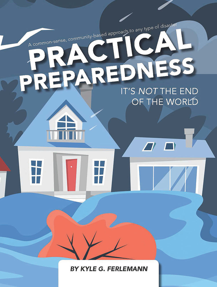 Book cover for "Practical Preparedness: It's Not the End of the World" by Mother Earth News, featuring survival tips and preparedness advice.