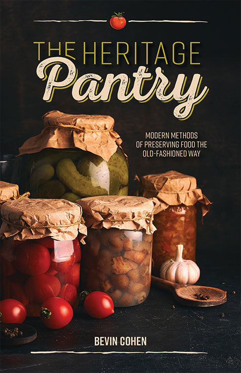 A collection of books titled "The Heritage Pantry" by Mother Earth News, featuring vintage food preservation and traditional cooking techniques.