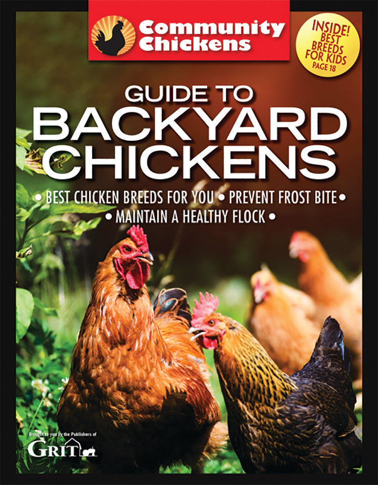 Mother Earth News Community Chickens Guide to Backyard Chickens set of magazines featuring tips for raising backyard chickens.