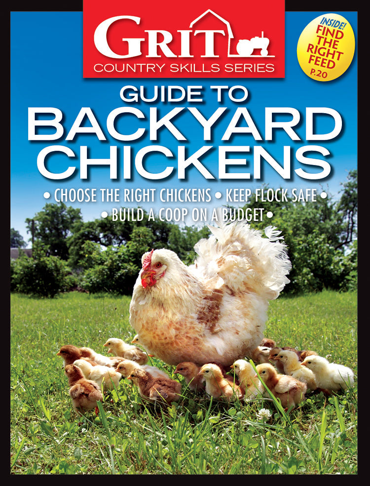 Cover of Mother Earth News Grit Guide to Backyard Chickens, 10th Edition magazine featuring chickens and backyard poultry tips.