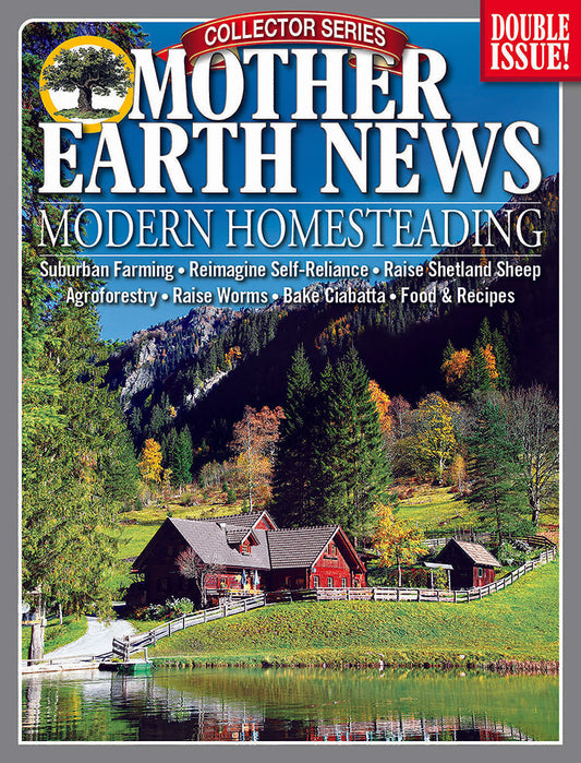 Mother Earth News Collector Series Modern Homesteading 7th Edition magazine cover with vintage-style illustrations and bold title text.