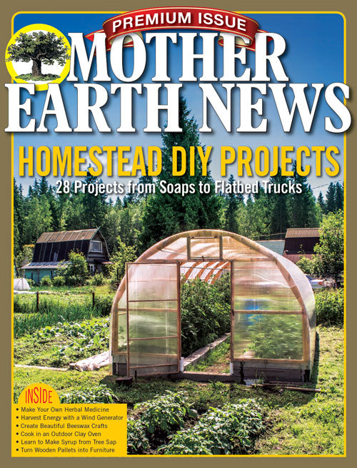 Cover of Mother Earth News Premium magazine featuring homestead DIY projects, 4th edition, with illustrations and article headlines.