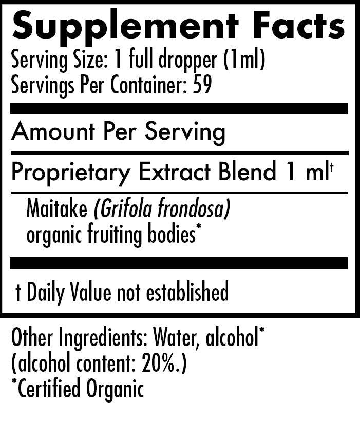 Mycomatrix Maitake mushroom extract by Mushroom Mountain in a 2oz bottle, featuring natural mushroom adaptogen for health support.