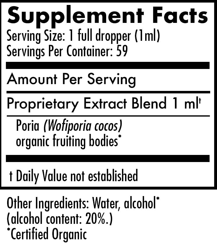 Mycomatrix Poria adaptogenic mushroom extract by Mushroom Mountain in a 2oz jar, featuring fresh, sliced Poria mushrooms.