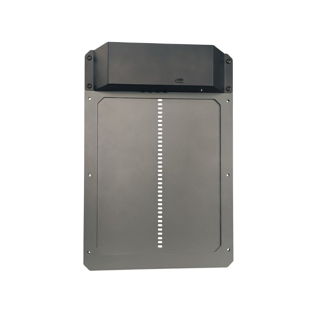 Farmight aluminum automatic chicken coop door from My Pet Chicken, with sleek design and secure locking mechanism.