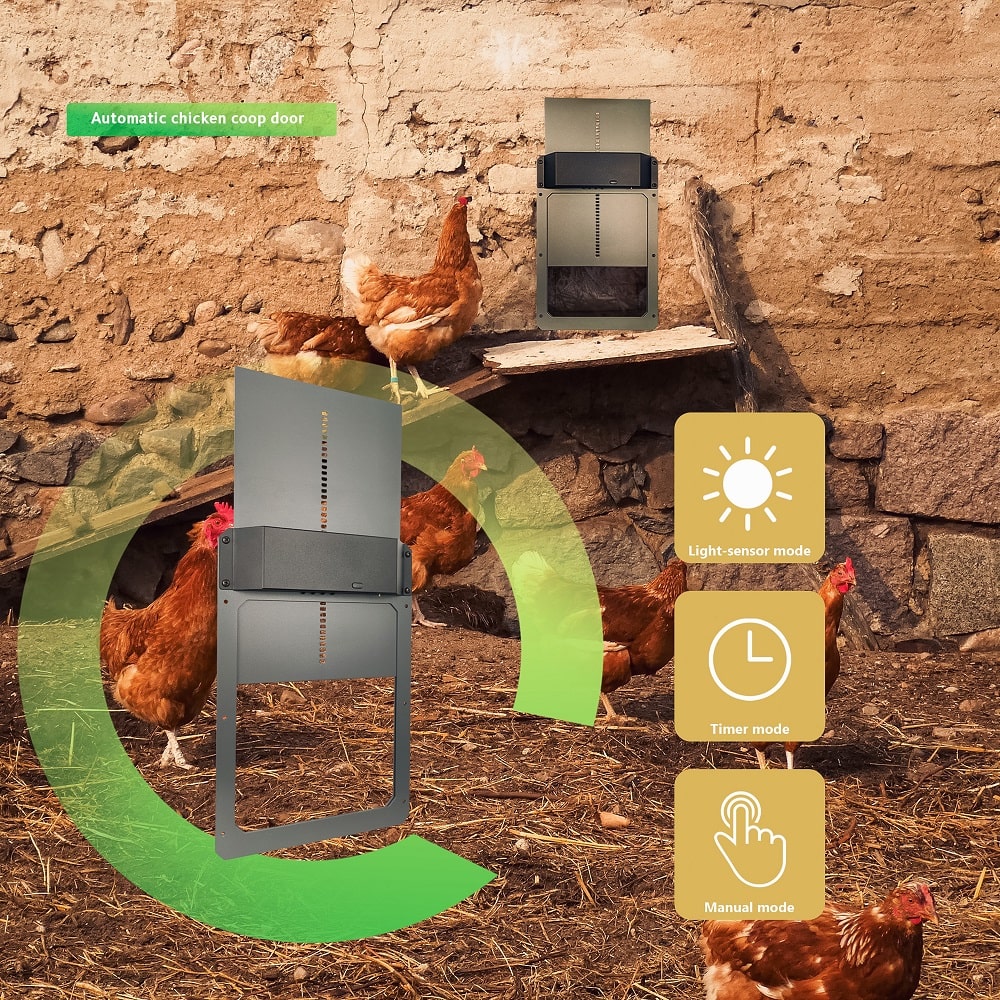 Farmight Automatic Chicken Coop Door in aluminum, designed for easy access and secure closure for poultry coops.