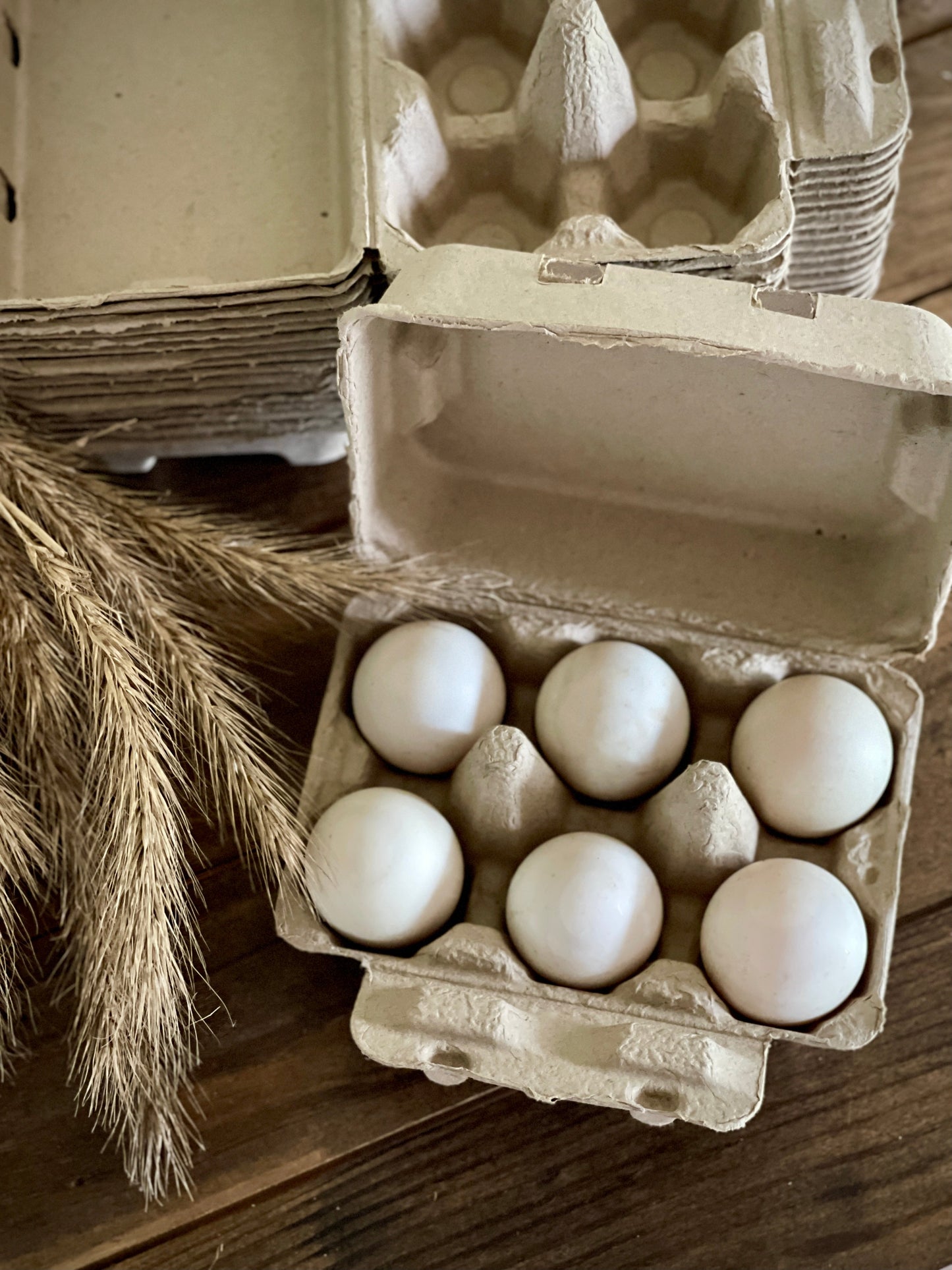 White Henlay Duck Egg Cartons holding half-dozen jumbo eggs, blank flat top, available in 20 or 100 count, by My Pet Chicken.