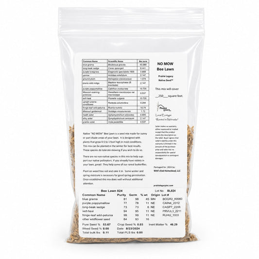 No Mow Bee Lawn native seed wildflower mix in a 1.76 oz packet, featuring colorful native prairie wildflowers for home and garden.