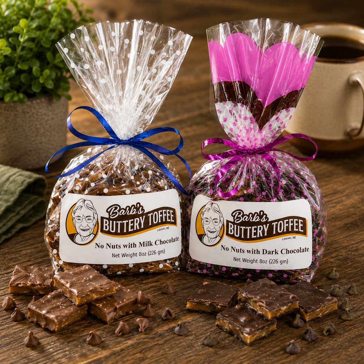 Homemade Dark Chocolate Toffee | 8 oz | Multiple Nut Options | Barb's Buttery Toffee