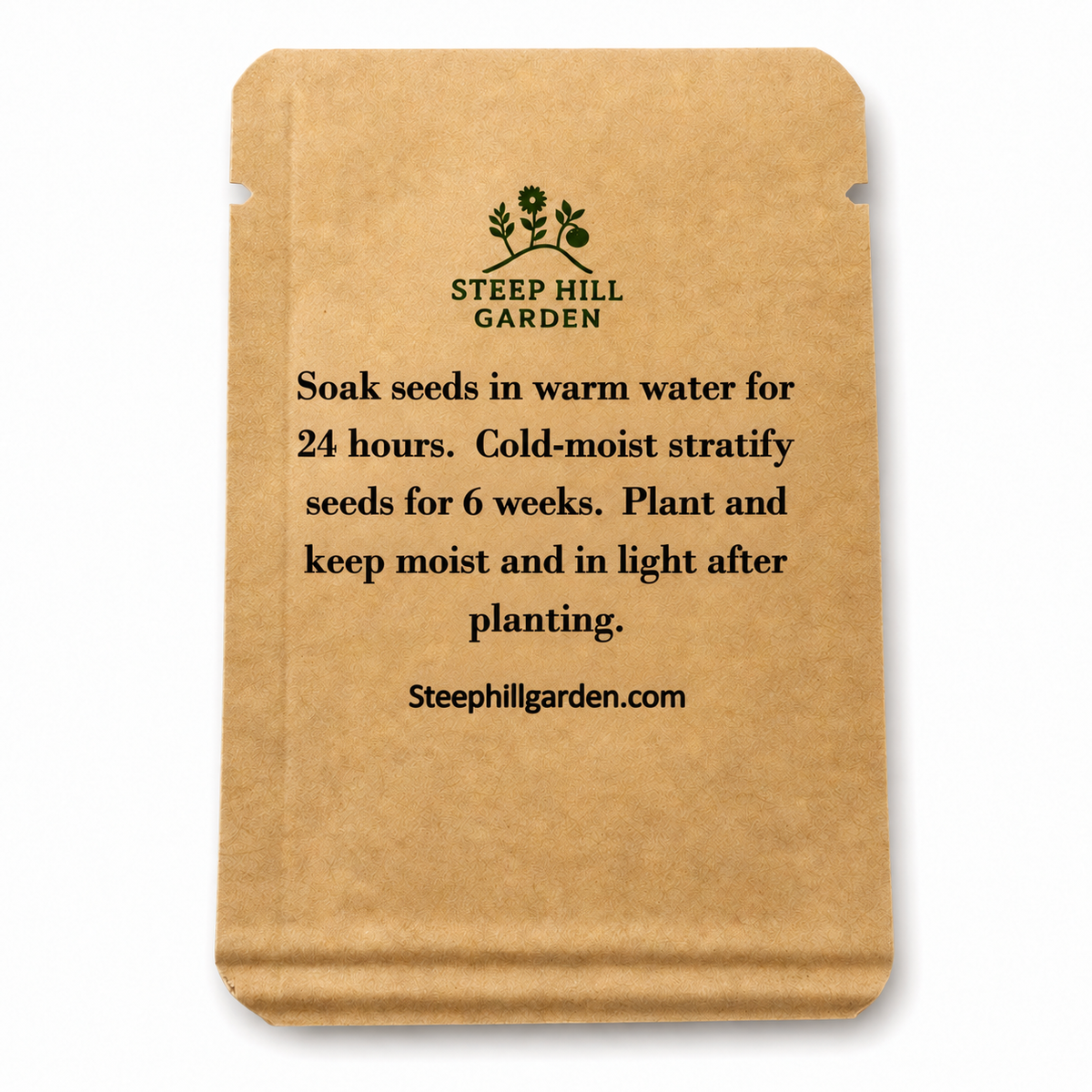 Packet of Oakleaf Hydrangea Seeds from Steep Hill Garden, showing a clear view of the seed packet with seeds depicted.