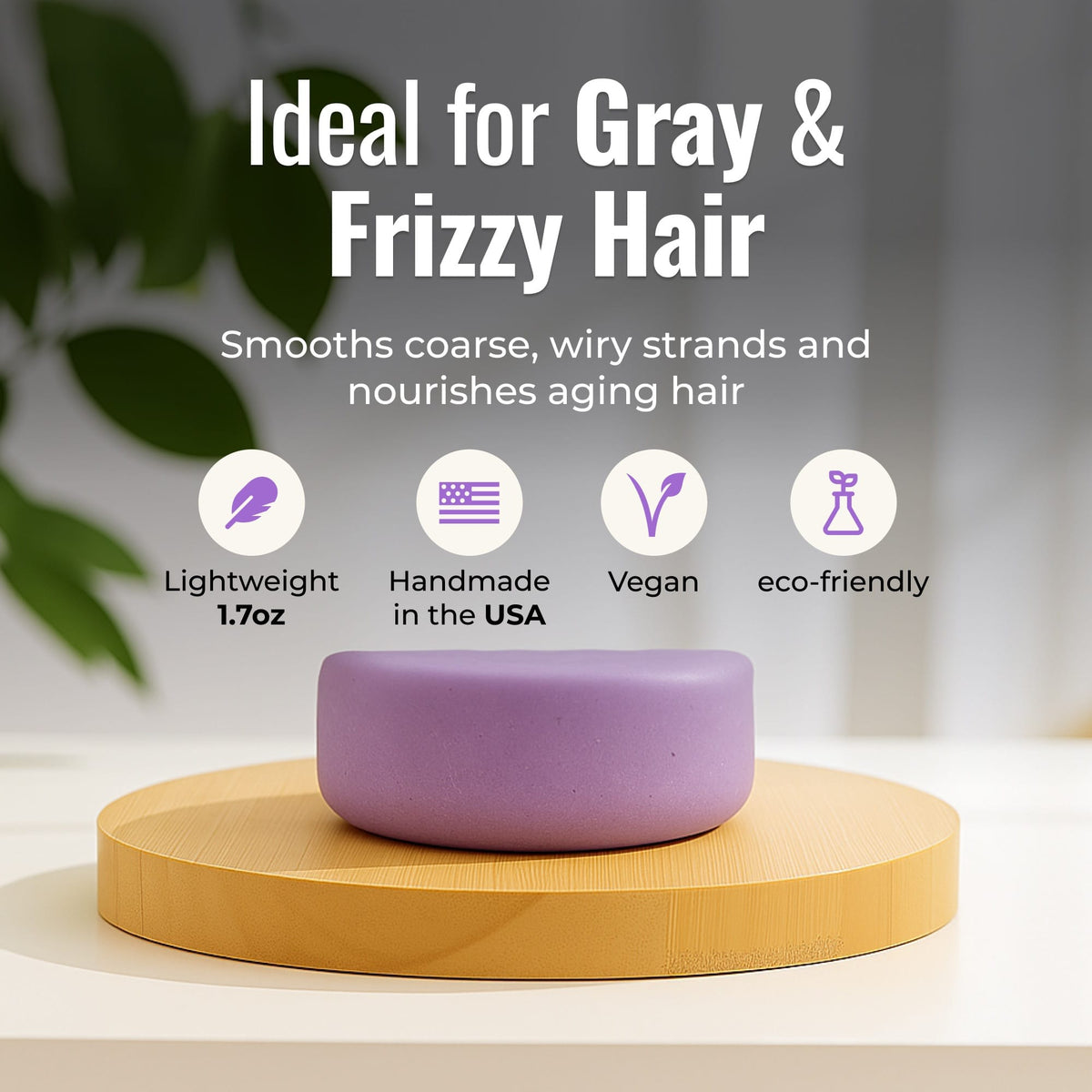 Oasis Conditioner Bar for gray, frizzy hair by ZeroWasteStore.com, natural solid conditioner for smoothing and moisture.
