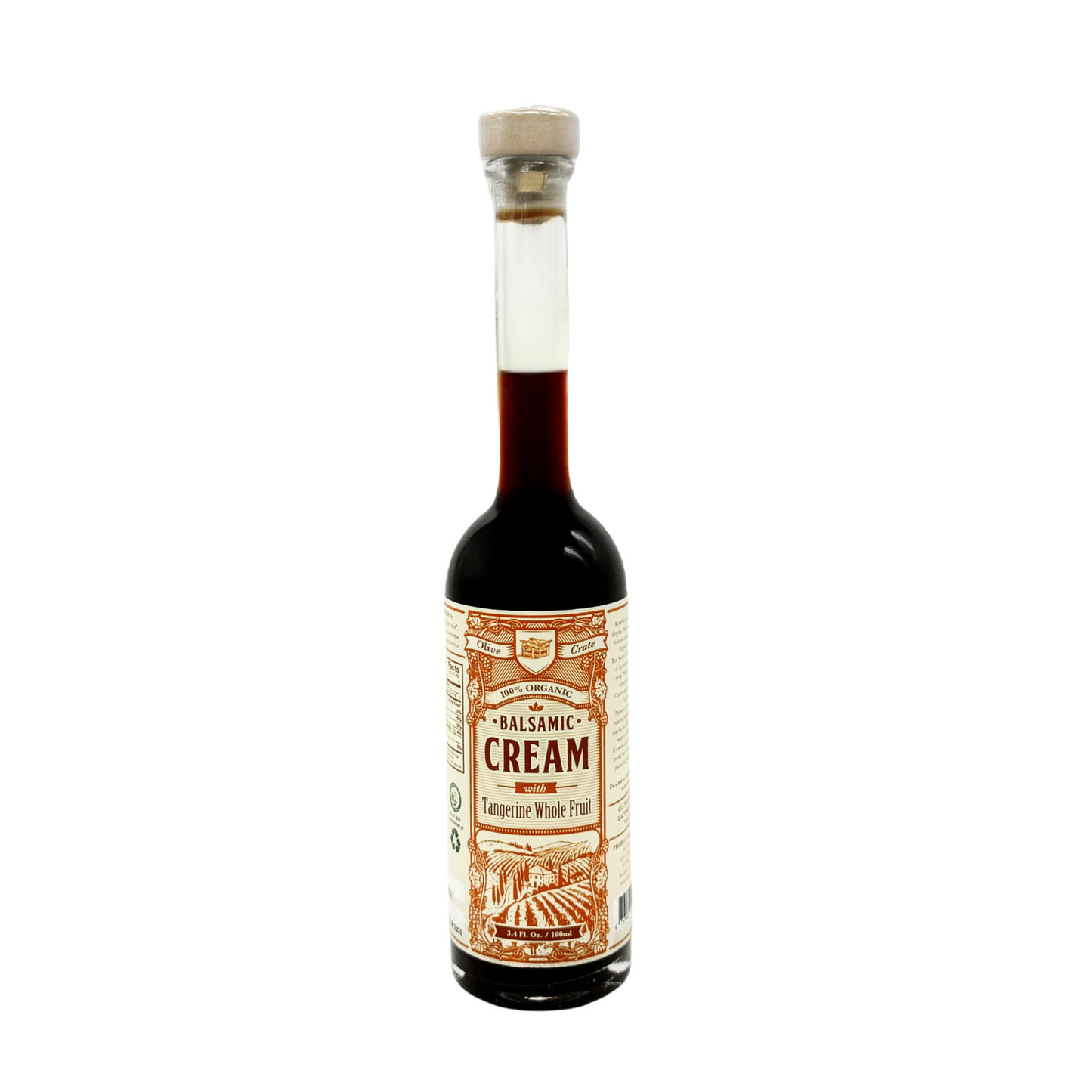 Balsamic cream with tangerine from Olive Crate, showcasing a rich, dark vinegar with vibrant tangerine flavor and smooth texture.
