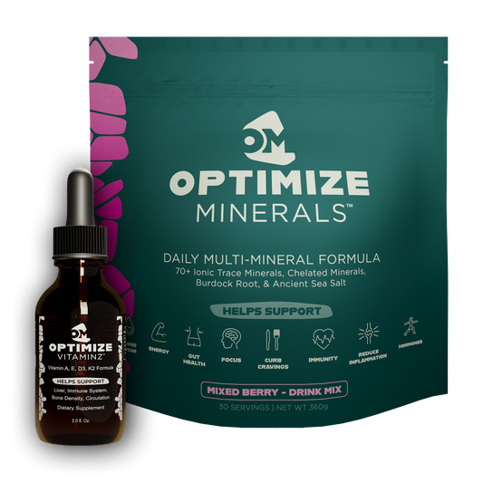 Optimize Minerals and Vitaminz Bundle with blood orange flavor, 30-day supply of mineral and vitamin supplement.