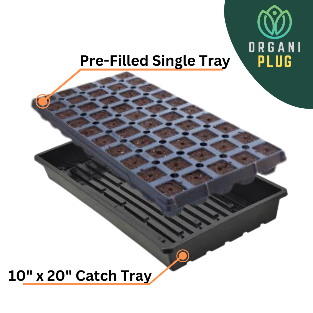 OrganiPlug seed and cutting propagation plugs in a tray, designed for efficient plant starting and growth.