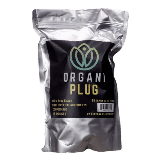 GrowersHouse Ventana Plant Science OrganiPlug seed and cutting plugs in a 50-count pouch, ideal for propagating plants and seedlings.
