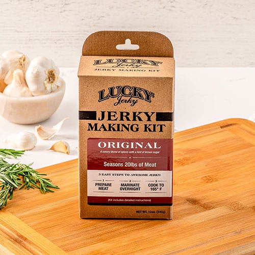 Nebraska Star Beef Jerky Making Kit with 12 oz of beef, DIY food kit, includes tools and ingredients for homemade jerky.