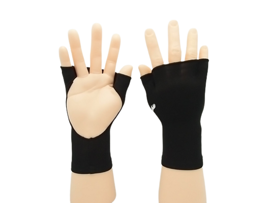 Black PalmFree™ Sun Gloves with UPF 50+ protection, showing the palm and finger details of the lightweight sun gloves.