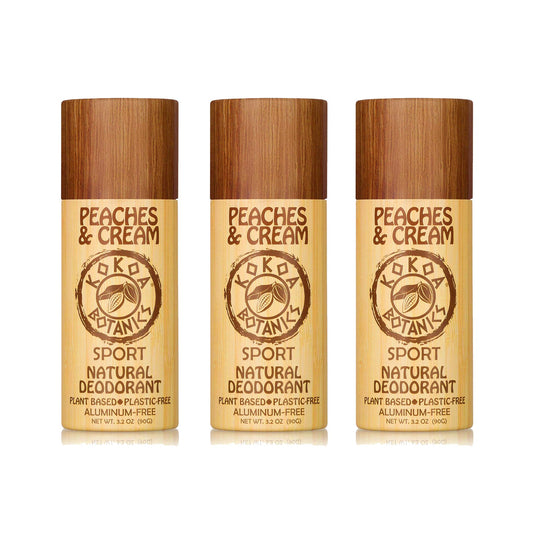 KOKOA BOTANICS peaches and cream natural deodorant in a 3.2 oz plastic-free, organic, aluminum-free stick with peach and cream scent