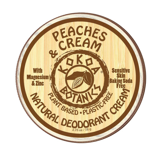 KOKOA BOTANICS Peaches and Cream natural deodorant cream in 2.5 oz jar, baking soda free with peach and cream scent