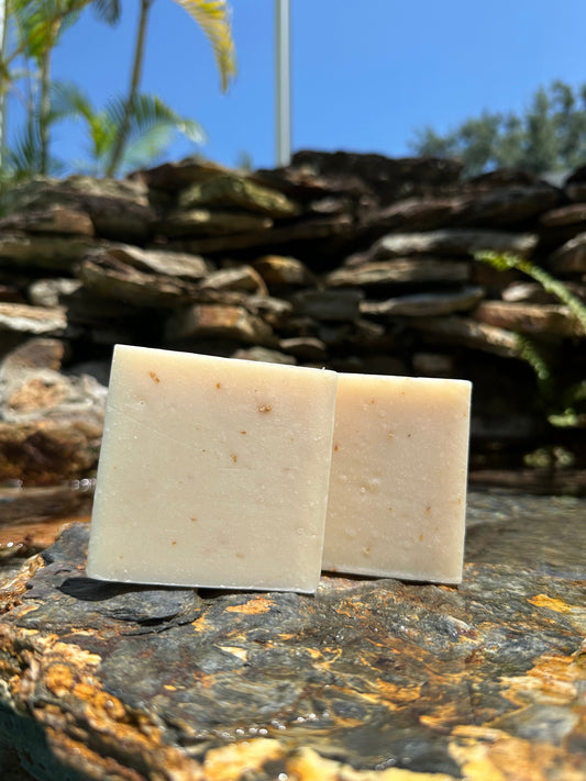 Unscented goat milk soap by Peachy Clean Soaps and More LLC, showing a creamy bar with smooth texture and natural appearance.